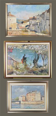 Donato Frisia Jr Lotto composto da tre "Paesaggi", dipinti ad olio su diversi su