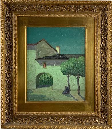 Angelo Rescalli "Notturno in Val di Susa" 
olio su compensato (cm 26,5x21,5)
al