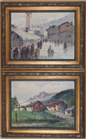 Lotto composto da tre dipinti ad olio raffiguranti "Scorci alpini" di diverse m