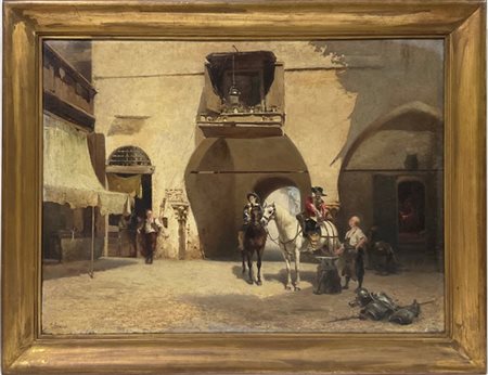 Enrico Crespi "Scena di genere" 
olio su tela (cm 60x81)
Firmato in basso a sini