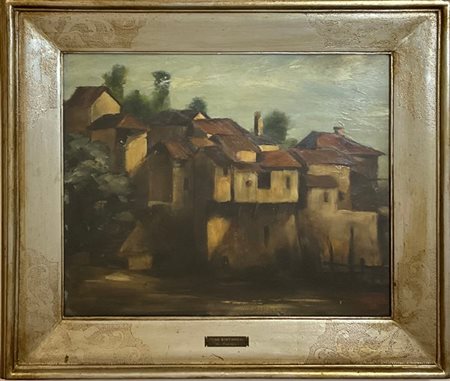 Reno Bastianoni "Scorcio di paese", olio su compensato (cm 39x49) firmato e data