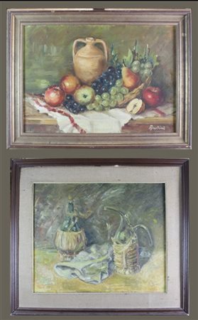 Lotto composto da due dipinti ad olio su tela raffiguranti "Composizioni", di c