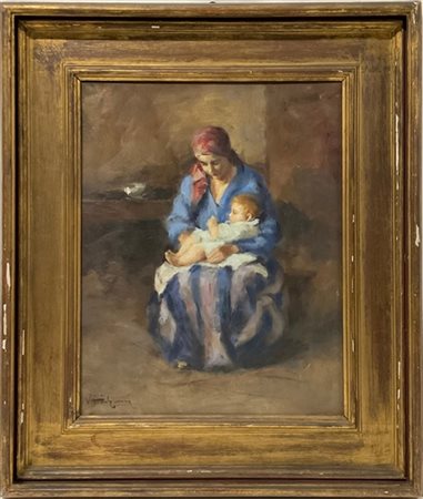 Vittorio Gussoni "Matenità" 
olio su compensato (cm 55x45)
Firmato in basso a si