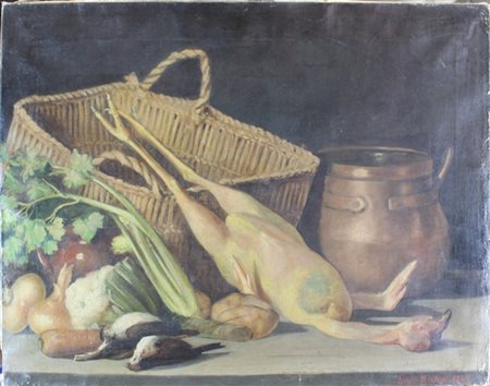 Enrico Montorsi "Composizione con verdure e cacciagione" 1870
olio su tela (cm 5