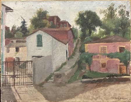 Carlo Prada "Scorcio di paese lombardo" 1934
olio su tela (cm 59x75)
firmato e d