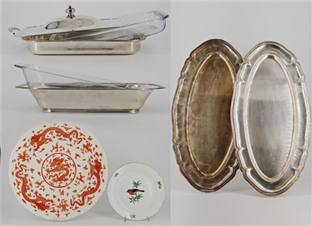 Lotto composto da un piattino in porcellana decorato in policromia con soggetto