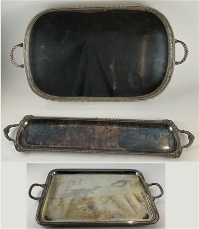 Lotto di tre vassoi biansati in old Sheffield e metallo argentato di cui due di