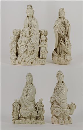 Lotto di quattro diverse figure in porcellana bianca. Cina, secolo XX (h max cm