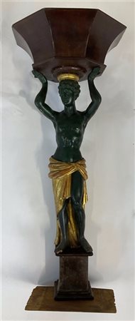 Alzata con sostegno in legno intagliato, dipinto e dorato, a figura femminile s