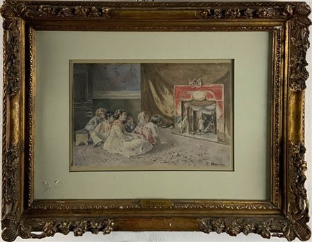 Raffaele Ragione "Il teatro dei pupi" 
acquerello su carta (cm 16x22,5)
firmato