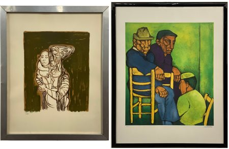 Lotto composto da una litografia a colori di Giuseppe Migneco del 1969, firmata