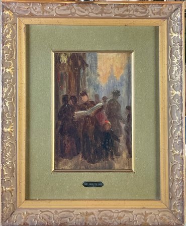 Ignoto inglese del secolo XIX "Strada londinese" 
olio su tavoletta (cm 23x16)