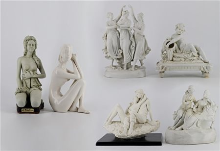 Manifatture differenti. Lotto composto da sei gruppi in biscuit e ceramica di f