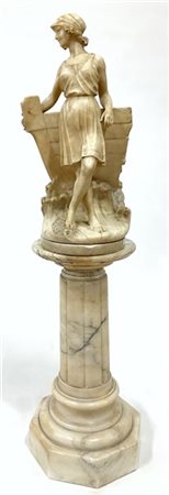 Ignoto del secolo XX. Fanciulla appoggiata a scafo di barca, sostegno a colonna