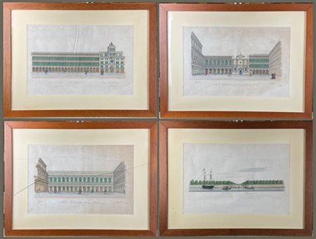 Moretti Dionisio - Quadri Antonio. Quattro incisioni a colori raffiguranti vedu