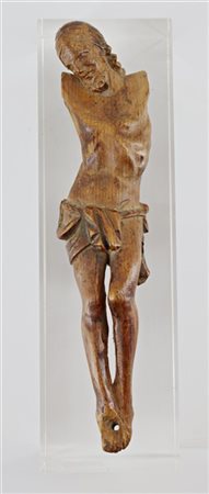 Arte del secolo XIX. Cristo crocifisso in legno intagliato, tracce di policromi