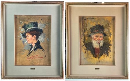 Ignoto del secolo XX, Coppia di dipinti ad olio su compensato raffiguranti una