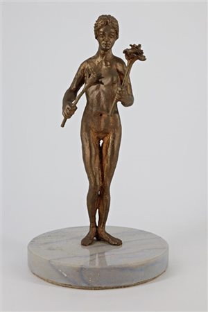 Filippo Stefani "Figura femminile con fiori" scultura in bronzo poggiante su bas
