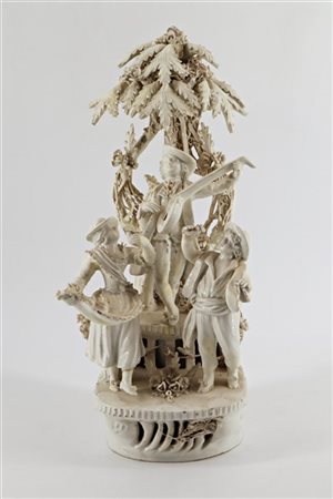 Manifattura veneta, secolo XIX. Gruppo in terraglia bianca raffigurante concert