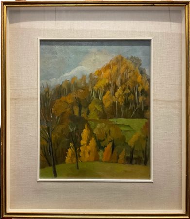 Ida Donati "Scorcio boschivo" 
olio su compensato (cm 44,5x34,5)
al retro: "Paes