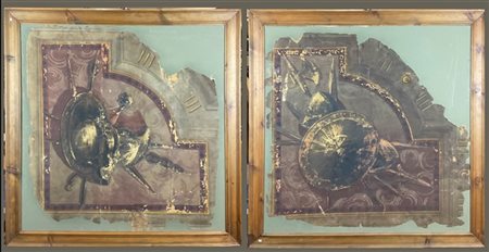 Ignoto Coppia di frammenti a tempera su carta applicata a tela raffiguranti "Ar