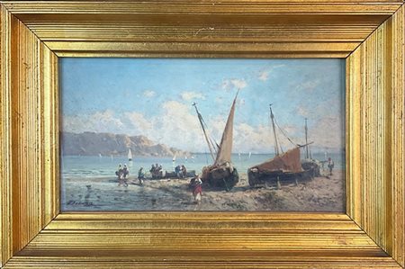 Achille Dovera "Pescatori in riva al mare" 
olio su compensato (cm 20x35)
firmat