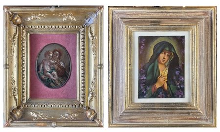 Lotto composto da un olio su rame ovale (cm 18x15) e una stampa raffigurante Ma