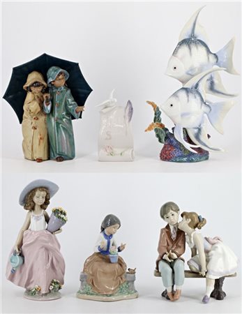 Manifattura Lladrò. Lotto composto da quattro diverse figure, un gruppo con pes