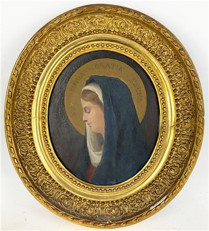 Ignoto del secolo XIX
"Ave Maria Gratia Plena" 
olio su tavola ovale (cm 29x23)