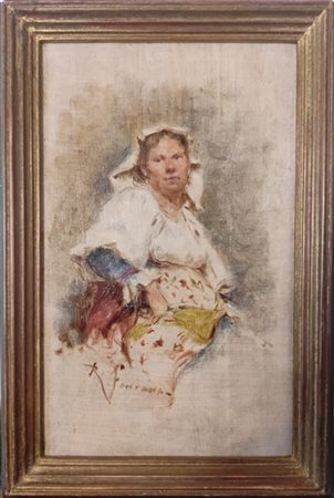 Roberto Fontana "Contadina" 
olio su cartone (cm 17x11)
firmato in basso a sinis
