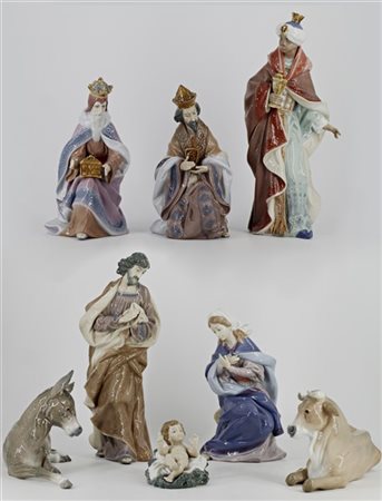 Manifattura Lladrò. Lotto composto da otto gruppi raffiguranti la Natività e i