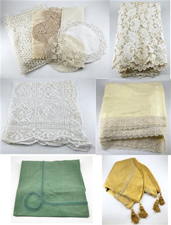 Cartone contenente tovaglie in pizzo e tessuti, in un cartone (difetti)