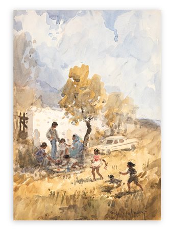 GIULIO FALZONI (1900-1978) - Colazione sull'erba