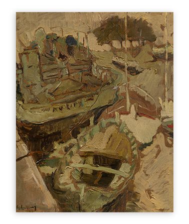 EUGENIO AMADORI (1921-2011) - Vecchie barche in demolizione, 1965