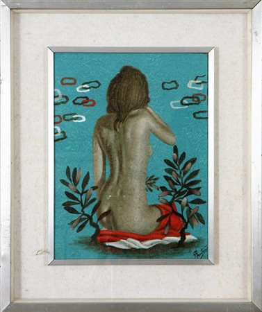 Firmato in basso a destra. Al retro firma e relativo numero di codice....