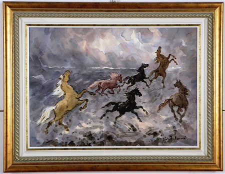 Firma in basso a destra. Al retro firma, titolo e cartiglio della Galleria...