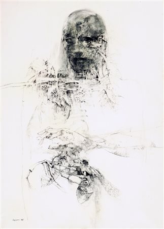 Firma e data in basso a sinistra. Al retro timbro e cartiglio della galleria...