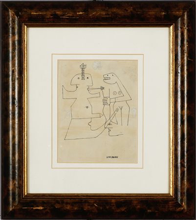 Firmato in basso a destra. La carta è incollata al cartone di supporto in...