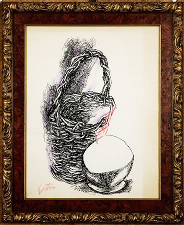 Firmato in basso a pastello rosso. Al retro timbo "Galleria Fant Cagnà¬ Arte...