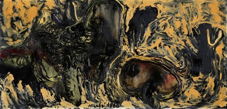 SERGIO VACCHI 1925 " Figure d'oro ", 1960 Olio su tela, cm. 50 x 100 Firmato...