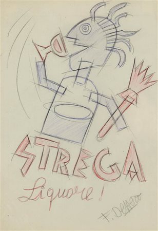 FORTUNATO DEPERO 1892 - 1960 " Strega. Liquore! ", 1928 circa Matite colorate...