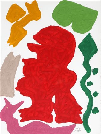 JOSE' DE GUIMARAES 1939 " Femea vermelha con fetiches ", 1992 Acrilico su...