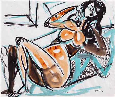 ANGELO SAVELLI 1911 - 1995 Senza titolo Tecnica mista su carta, cm. 32 x 38...