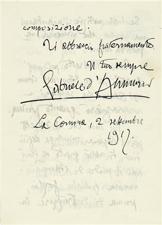 D'Annunzio Gabriele, Lettera autografa firmata inviata a Francesco Salata....