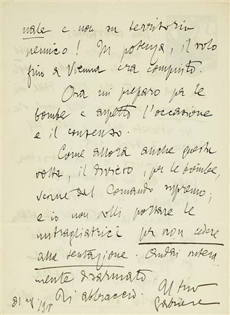 D'Annunzio Gabriele, Lettera autografa firmata inviata all’On. Francesco...