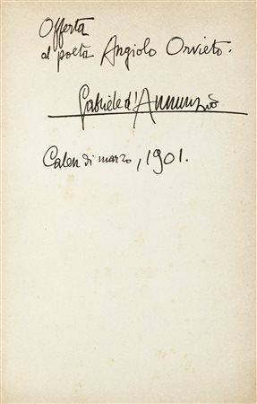 D'Annunzio Gabriele, Dedica e firma su libro La Canzone di Garibaldi. Milano,...