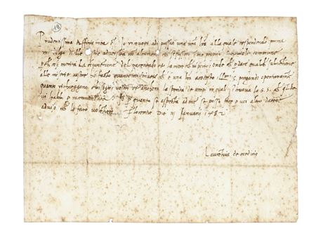 Medici (detto il Magnifico) Lorenzo, Lettera firmata Laurentius de Medicis...