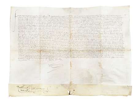 Aragona Ferdinando II, Privilegio su pergamena con intestazione Ferdinandus e...