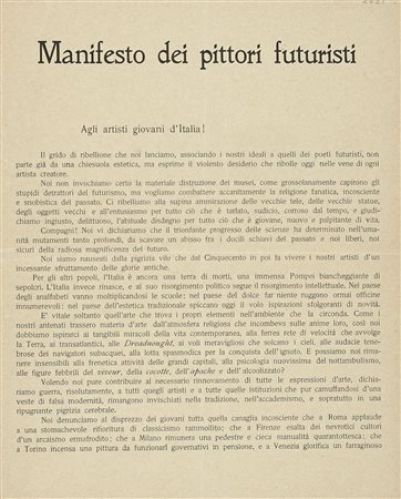 Boccioni Umberto e altri, Manifesto dei Pittori futuristi. Milano: Redazione...