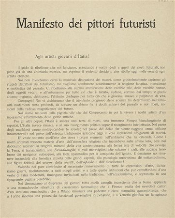 Boccioni Umberto e altri, Manifesto dei Pittori futuristi. Milano: Redazione...